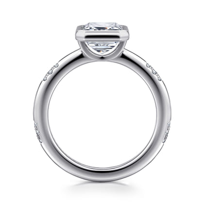 Aspen - 14K White Gold Bezel Set Emerald Cut Diamond Engagement Ring