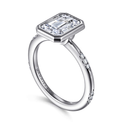 Aspen - 14K White Gold Bezel Set Emerald Cut Diamond Engagement Ring