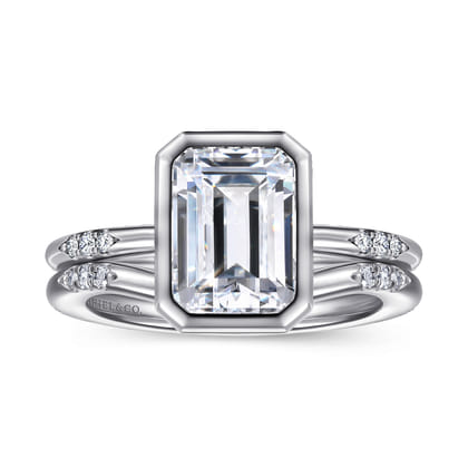 Aspen - 14K White Gold Bezel Set Emerald Cut Diamond Engagement Ring