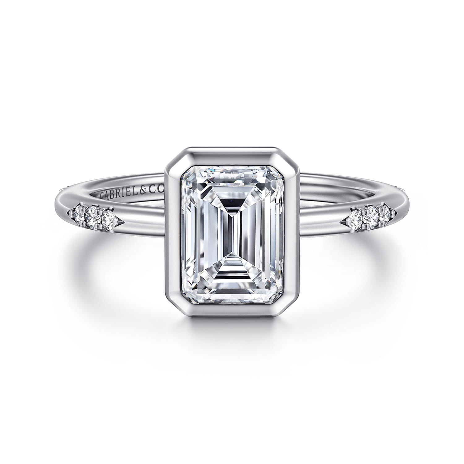 Aspen - 14K White Gold Bezel Set Emerald Cut Diamond Engagement Ring