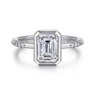 Aspen - 14K White Gold Bezel Set Emerald Cut Diamond Engagement Ring