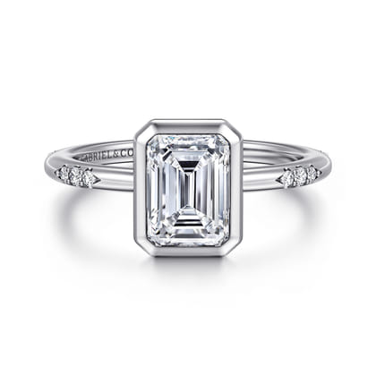Aspen - 14K White Gold Bezel Set Emerald Cut Diamond Engagement Ring