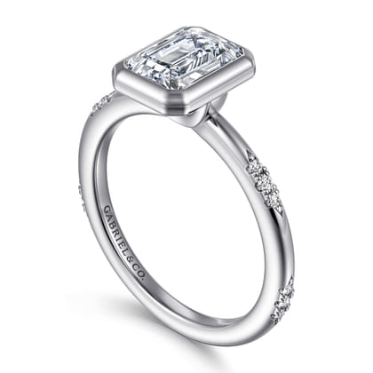 Aspen - 14K White Gold Bezel Set Emerald Cut Diamond Engagement Ring