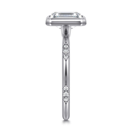 Aspen - 14K White Gold Bezel Set Emerald Cut Diamond Engagement Ring