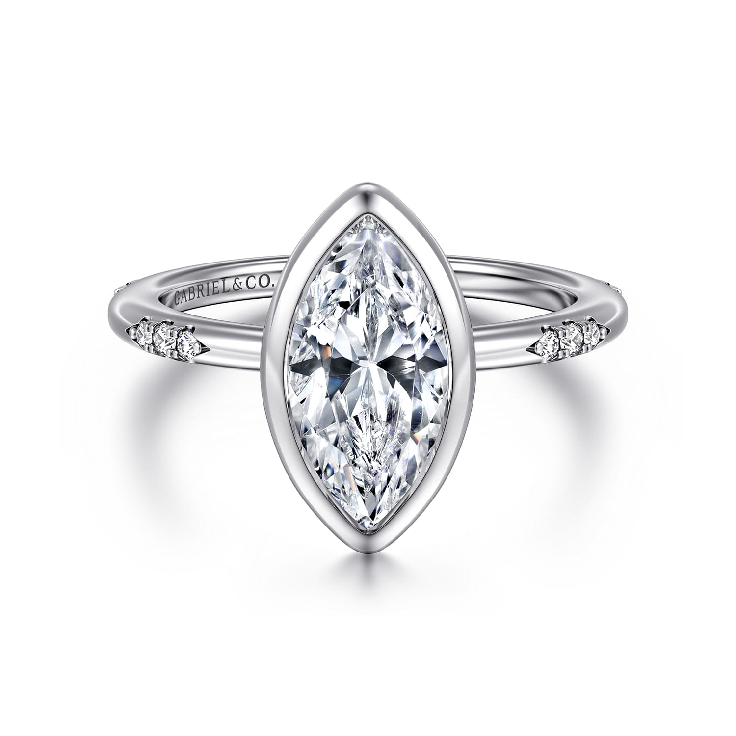 Aspen - 14K White Gold Bezel Set Marquise Shape Diamond Engagement Ring