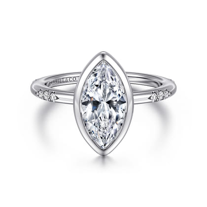 Aspen - 14K White Gold Bezel Set Marquise Shape Diamond Engagement Ring