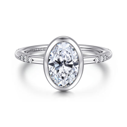 Aspen - 14K White Gold Bezel Set Oval Diamond Engagement Ring
