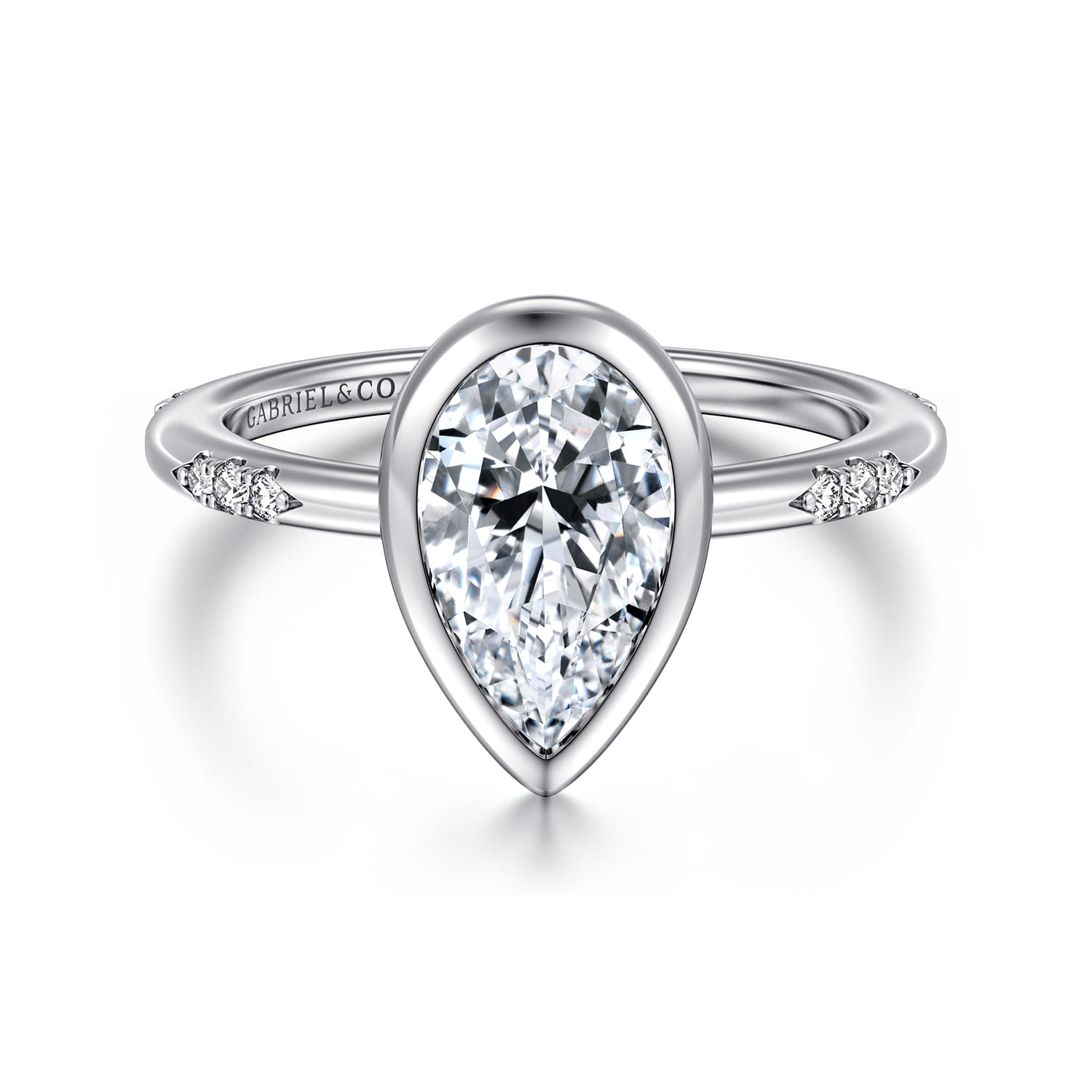 Aspen - 14K White Gold Bezel Set Pear Shape Diamond Engagement Ring