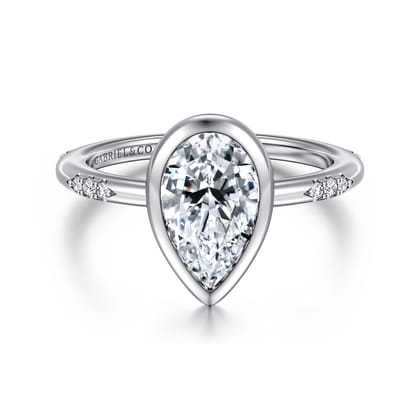 Aspen - 14K White Gold Bezel Set Pear Shape Diamond Engagement Ring