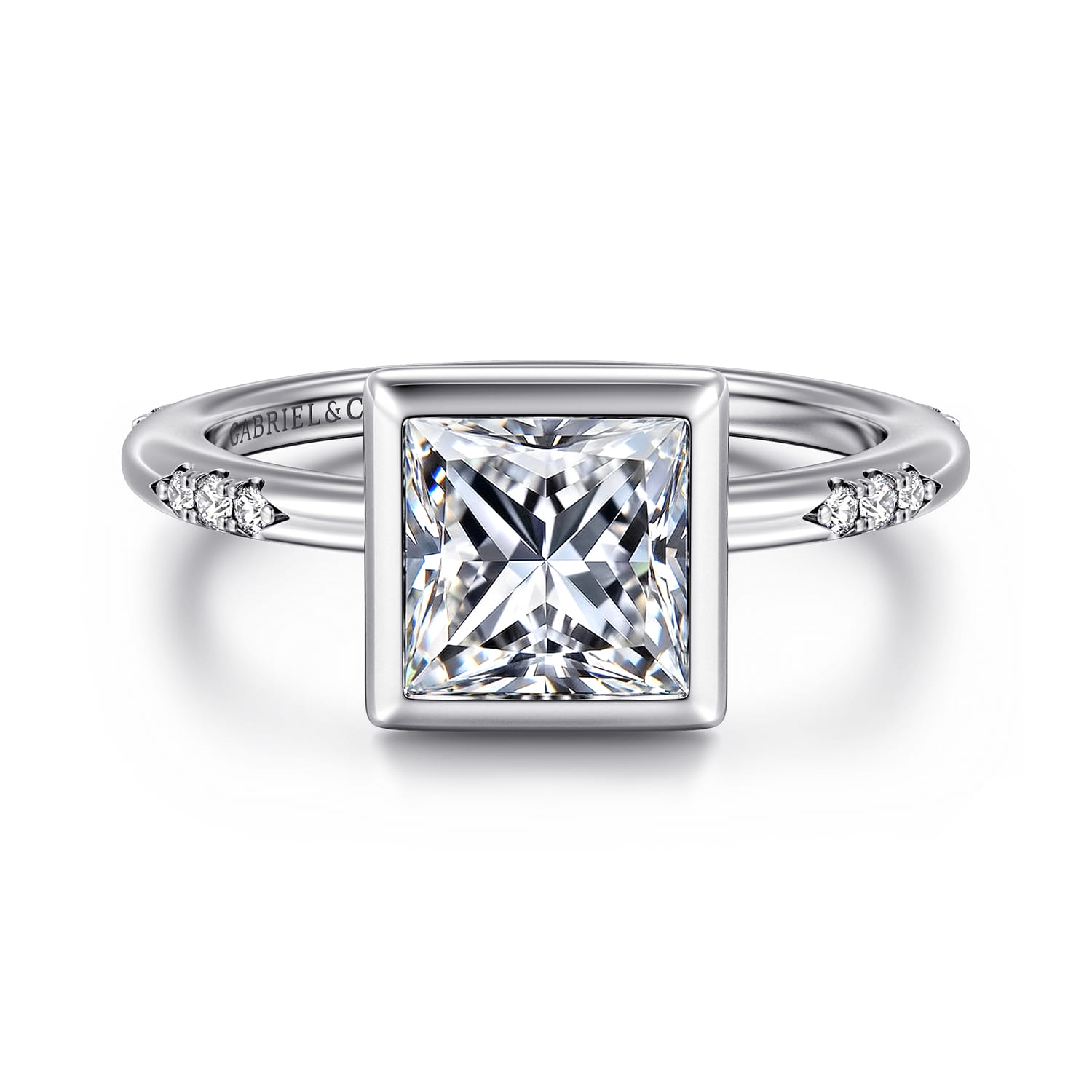 Aspen - 14K White Gold Bezel Set Princess Cut Diamond Engagement Ring