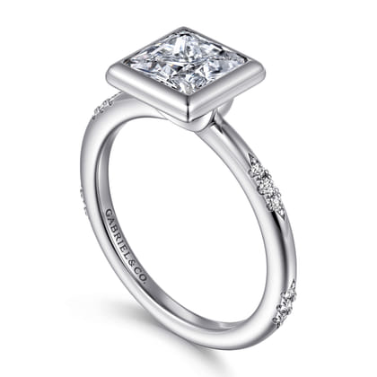 Aspen - 14K White Gold Bezel Set Princess Cut Diamond Engagement Ring