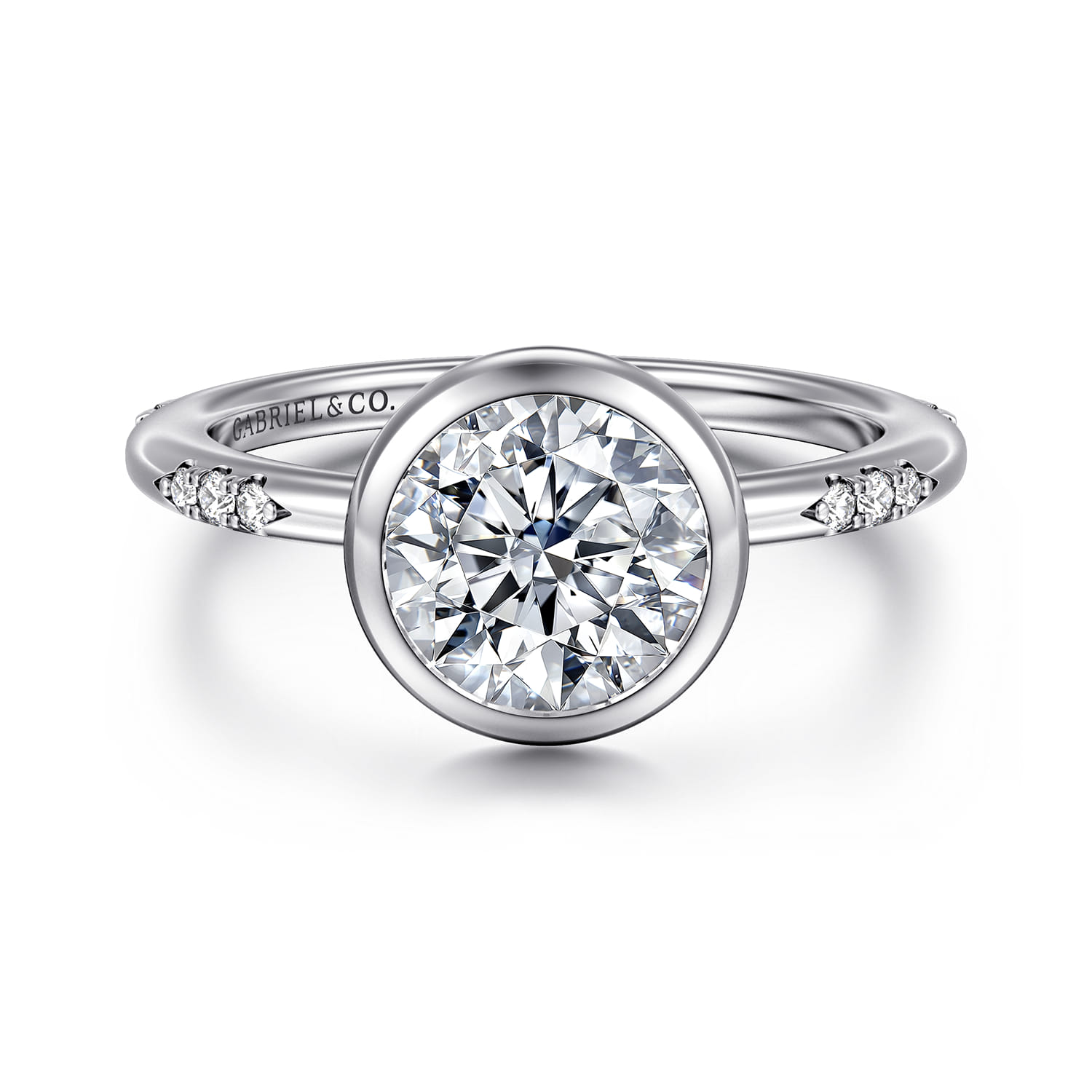 Aspen - 14K White Gold Bezel Set Round Diamond Engagement Ring