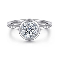 Aspen - 14K White Gold Bezel Set Round Diamond Engagement Ring