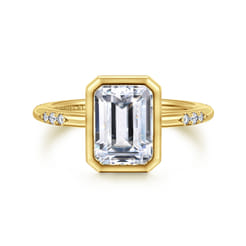 Aspen - 14K Yellow Gold Bezel Set Emerald Cut Diamond Engagement Ring