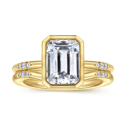 Aspen - 14K Yellow Gold Bezel Set Emerald Cut Diamond Engagement Ring