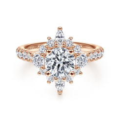 Unique 14K Rose Gold Round Halo Diamond Engagement Ring