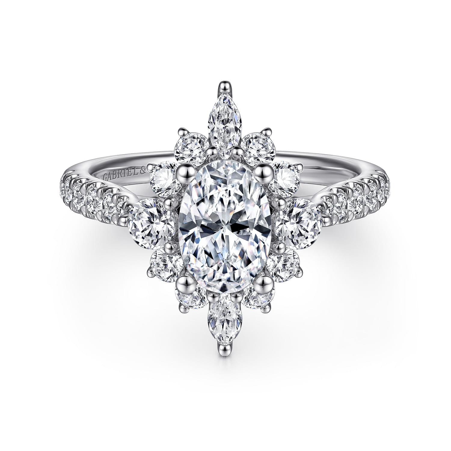 Astor - Unique 14K White Gold Oval Halo Diamond Engagement Ring