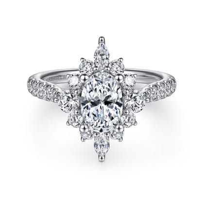 Astor - Unique 14K White Gold Oval Halo Diamond Engagement Ring