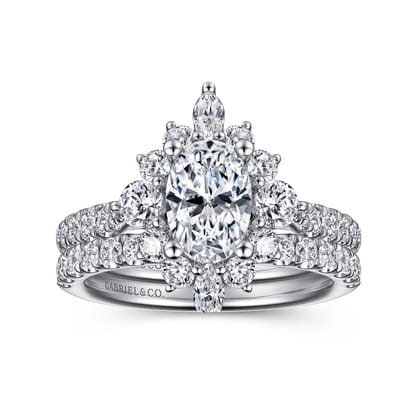 Astor - Unique 14K White Gold Oval Halo Diamond Engagement Ring