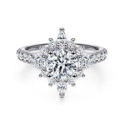 Astor - Unique 14K White Gold Round Halo Diamond Engagement Ring