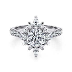 Astor - Unique 14K White Gold Round Halo Diamond Engagement Ring