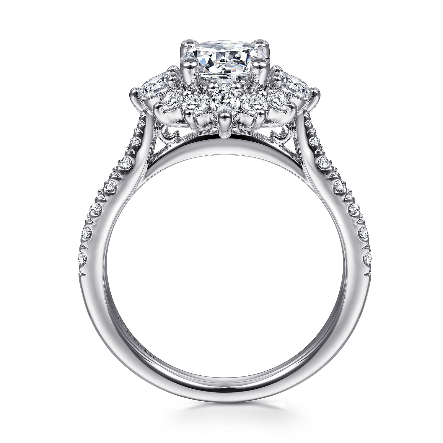 Astor - Unique 14K White Gold Round Halo Diamond Engagement Ring - 1.31 ct - Shot 2