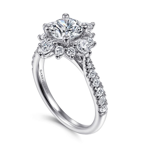 Astor - Unique 14K White Gold Round Halo Diamond Engagement Ring - 1.31 ct - Shot 3