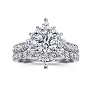 Astor - Unique 14K White Gold Round Halo Diamond Engagement Ring