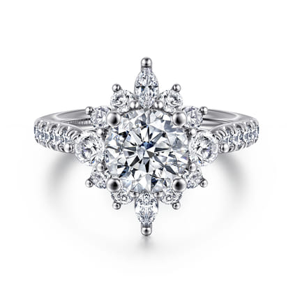 Astor - Unique 14K White Gold Round Halo Diamond Engagement Ring