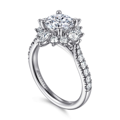 Astor - Unique 14K White Gold Round Halo Diamond Engagement Ring
