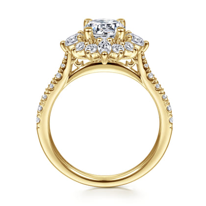 Astor - Unique 14K Yellow Gold Round Halo Diamond Engagement Ring