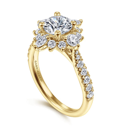 Astor - Unique 14K Yellow Gold Round Halo Diamond Engagement Ring