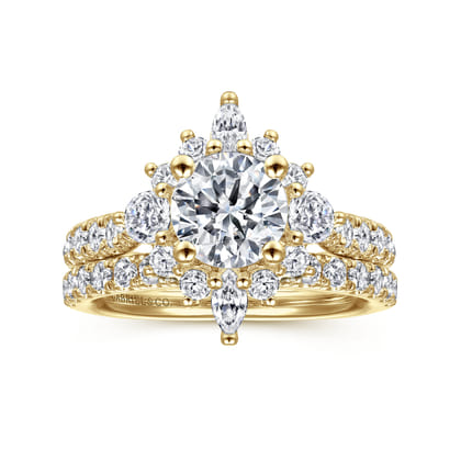 Astor - Unique 14K Yellow Gold Round Halo Diamond Engagement Ring