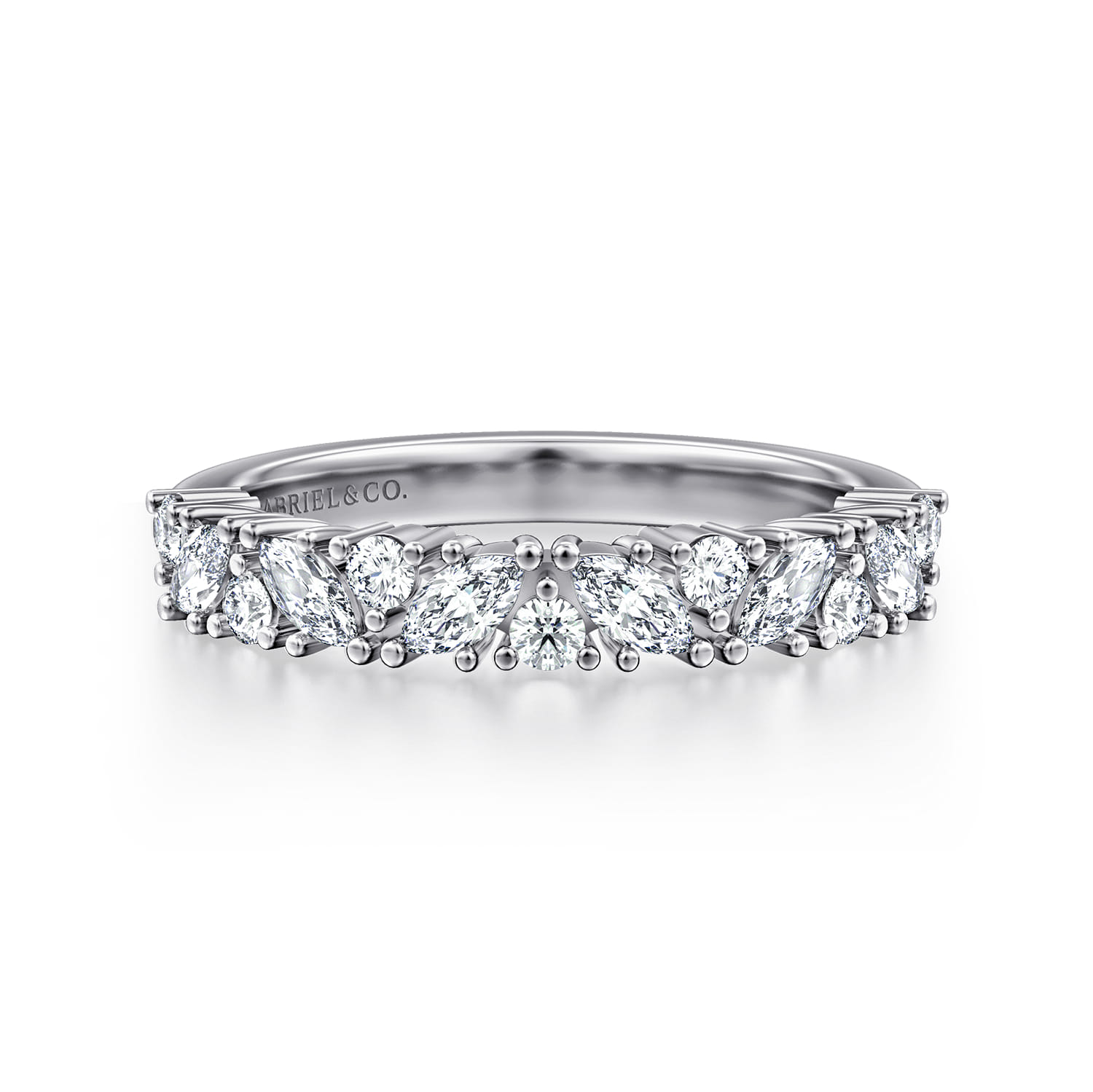 Fancy Wedding Ring in 14k White Gold with Marquise Natural Diamond at Gabriel & Co. - Shot 1