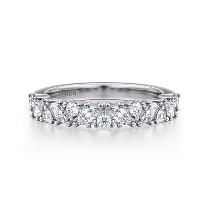 Astrielle - 14K White Gold Prong Marquise and Round Diamond Anniversary Band