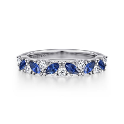 Astrielle - 14K Yellow Gold Prong Marquise Sapphire and Round Diamond Anniversary Band