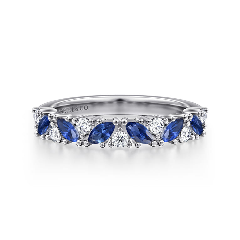 Fancy Wedding Ring in 14k White Gold with Marquise Sapphire at Gabriel & Co. - Shot 1