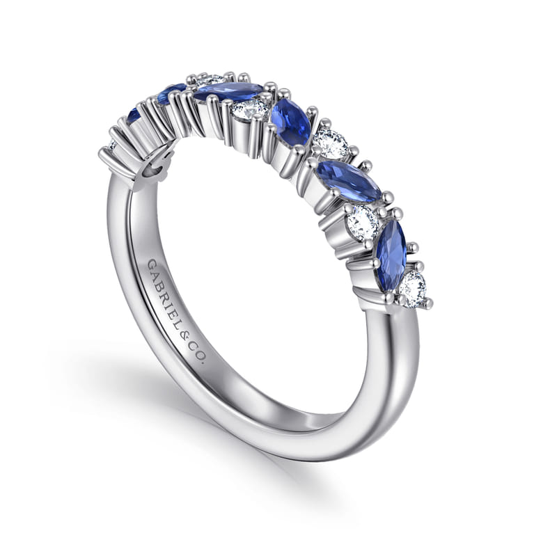 Fancy Wedding Ring in 14k White Gold with Marquise Sapphire at Gabriel & Co. - Shot 3