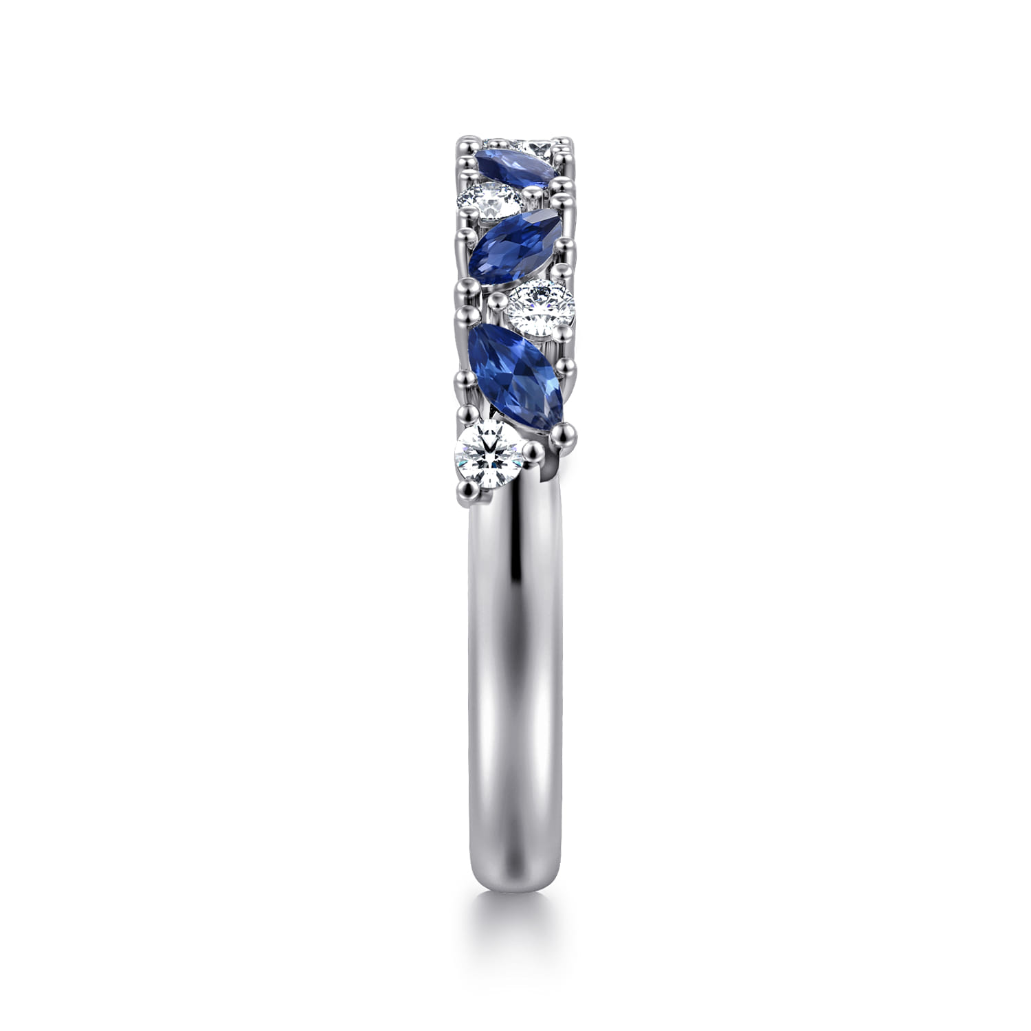 Fancy Wedding Ring in 14k White Gold with Marquise Sapphire at Gabriel & Co. - Shot 4
