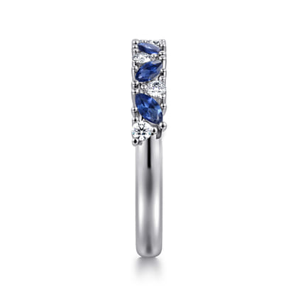 Astrielle - 14K Yellow Gold Prong Marquise Sapphire and Round Diamond Anniversary Band