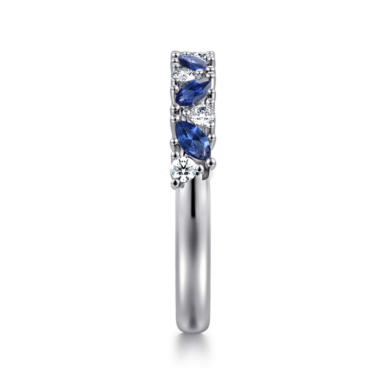 Fancy Wedding Ring in 14k White Gold with Marquise Sapphire at Gabriel & Co. - Shot 4