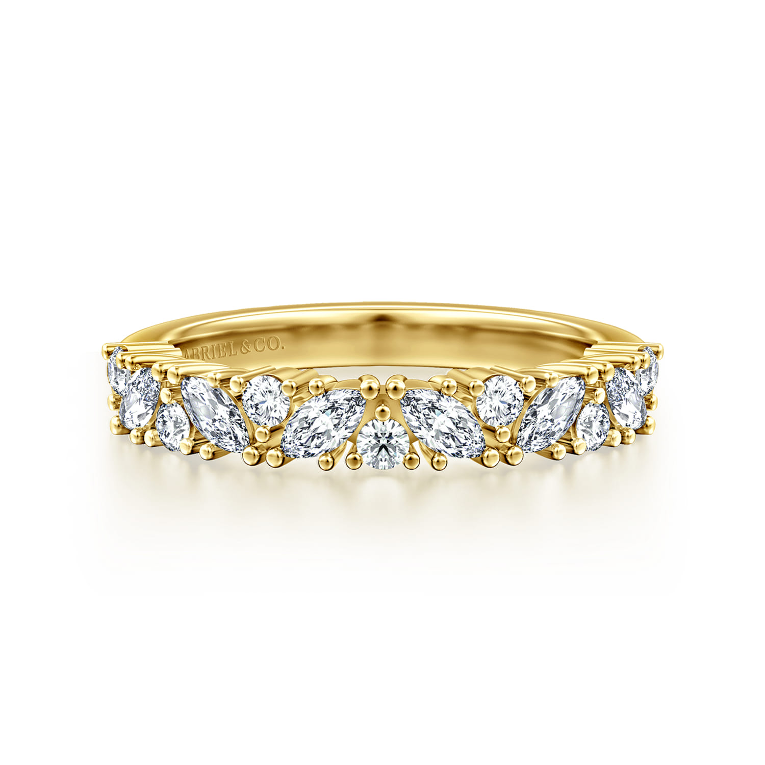 Astrielle - 14K Yellow Gold Prong Marquise and Round Diamond Anniversary Band