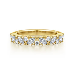 Astrielle - 14K Yellow Gold Prong Marquise and Round Diamond Anniversary Band