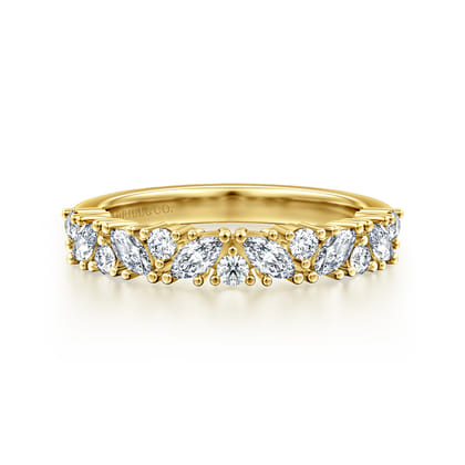 Astrielle - 14K Yellow Gold Prong Marquise and Round Diamond Anniversary Band