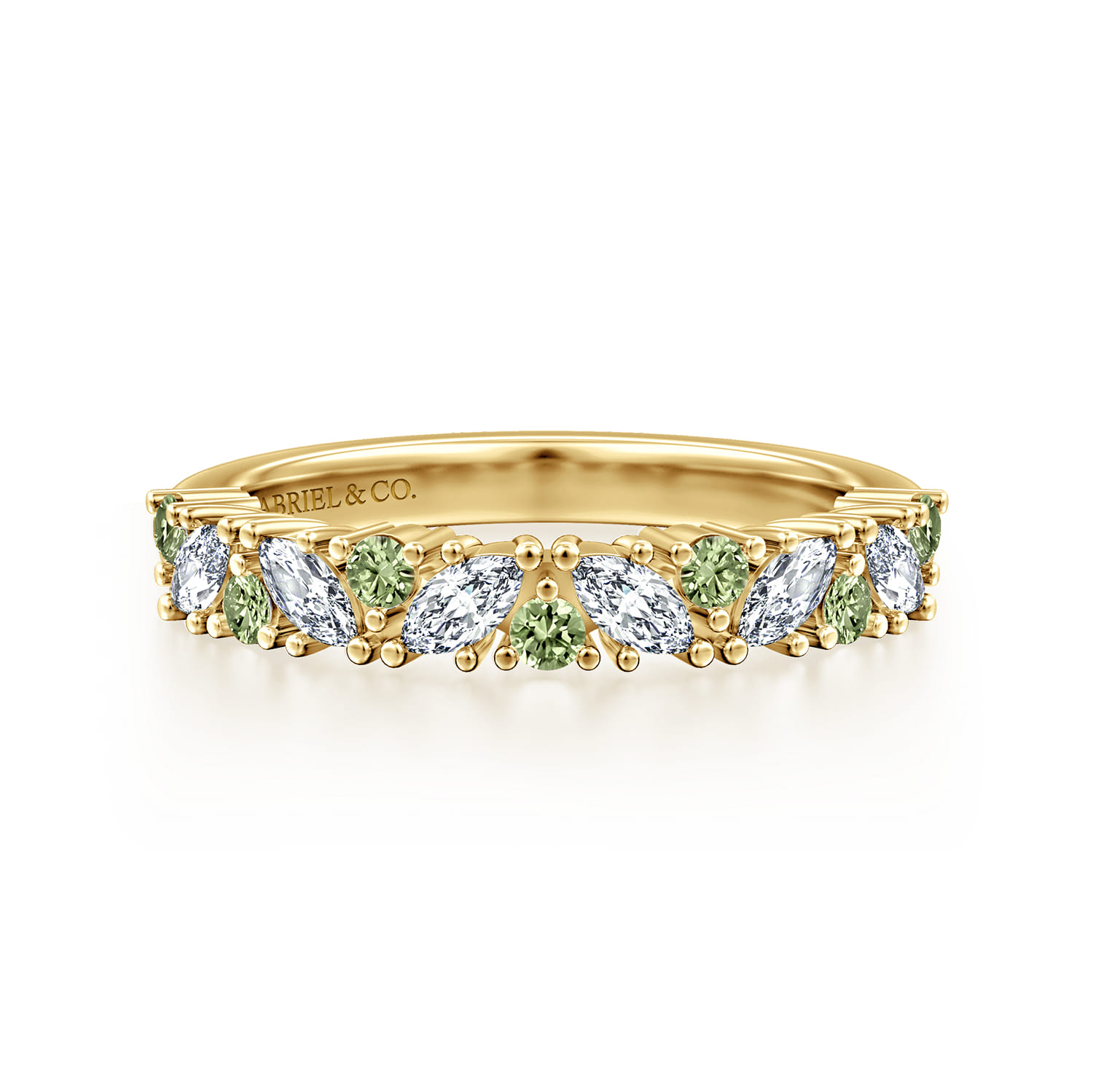 Fancy Wedding Ring in 14k Yellow Gold with Marquise  at Gabriel & Co. - Shot 1