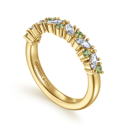 Astrielle - 14K Yellow Gold Prong Marquise and Round Green Sapphire and Diamond Anniversary Band