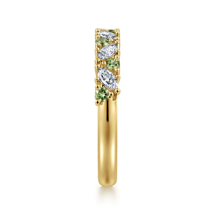 Astrielle - 14K Yellow Gold Prong Marquise and Round Green Sapphire and Diamond Anniversary Band
