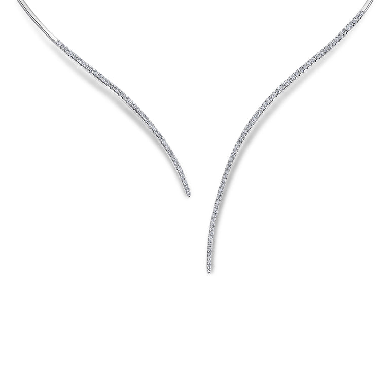 Asymmetrical 14K White Gold Open Diamond Collar Necklace - 1 ct - Shot 1