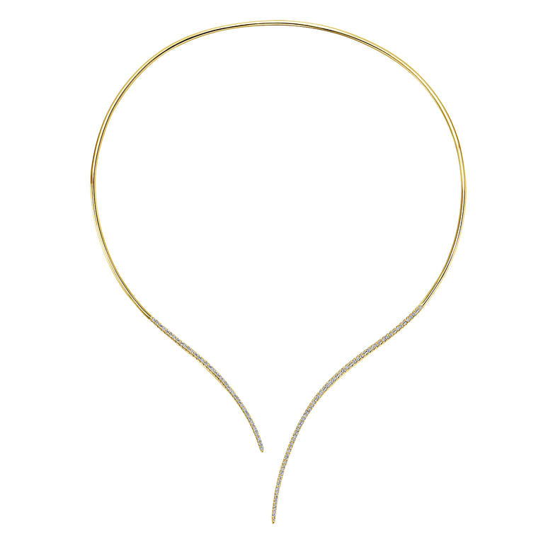 Asymmetrical 14K Yellow Gold Open Diamond Collar Necklace - 1 ct - Shot 2