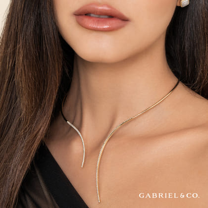 Asymmetrical 14K Yellow Gold Open Diamond Collar Necklace